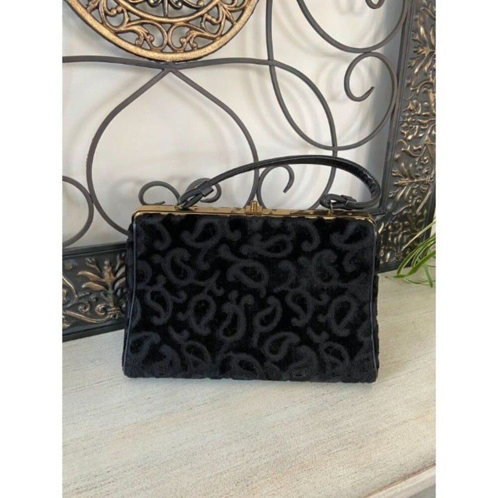 Black vintage quilted purse with gold accents
